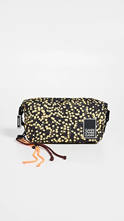 Ganni Black And Yellow Azalea Floral Print Pouch