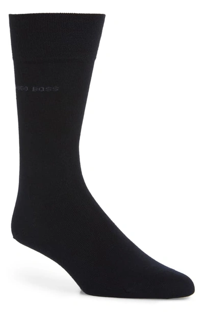 Hugo Boss Edward Solid Dress Socks In Dark Blue