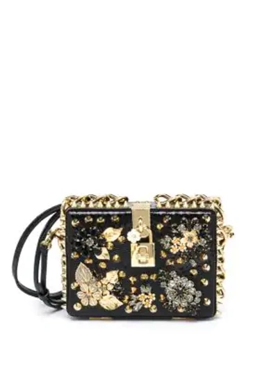 Dolce & Gabbana Embellished Crocodile & Ayers Box Clutch In Black Gold