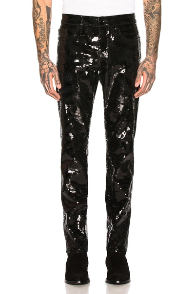 Saint Laurent Sequin 低腰紧身牛仔裤 In Used Black