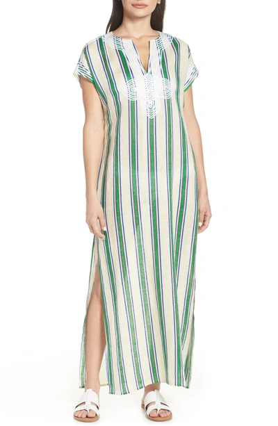 Tory Burch Awning Stripe Short-sleeve Long Caftan