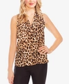 VINCE CAMUTO LEOPARD-PRINT PLEATED-FRONT TOP