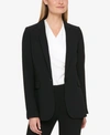 Dkny Petite Pick-stitch Single-button Blazer In Black