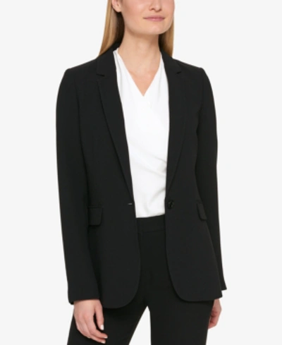 Dkny Petite Pick-stitch Single-button Blazer In Black