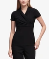 DKNY PETITE DRAPED SURPLICE BLOUSE