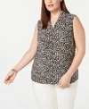 ANNE KLEIN PLUS SIZE PRINTED PLEATED TOP