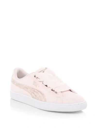 Puma Women's Basket Heart Canvas & Glitter Lace Up Sneakers In Pink