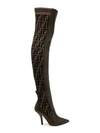 FENDI WOMEN'S ROCKOKO OVER-THE-KNEE KNIT LEATHER SOCK BOOTS,0400098330918