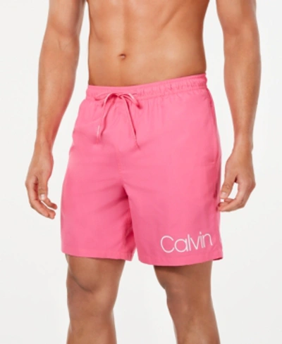 Calvin Klein Men's Logo 7" Volley Swim Trunks, Created For Macy's In White