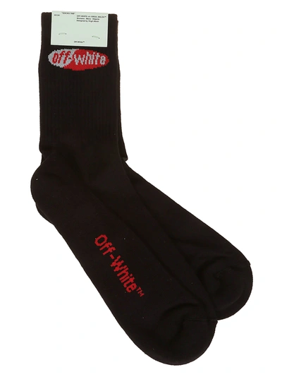 Off-white Split Logo Cotton Socks In Black Red