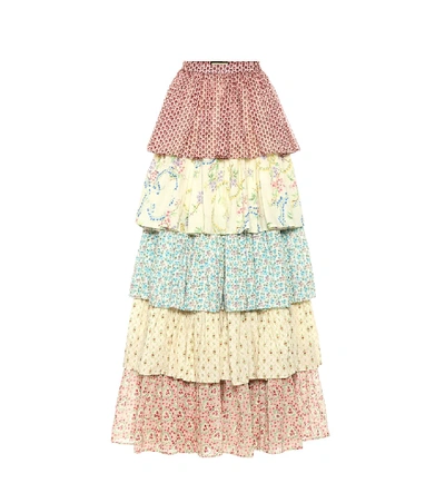 Gucci Floral-print Tiered Cotton Maxi Skirt In Ivory