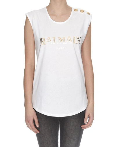 Balmain Logo-print Sleeveless T-shirt In White