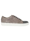 Lanvin Suede & Leather Low Top Sneakers In Gray