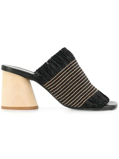 Proenza Schouler Women's Fringe Wood Heel Sandals In Black/beige