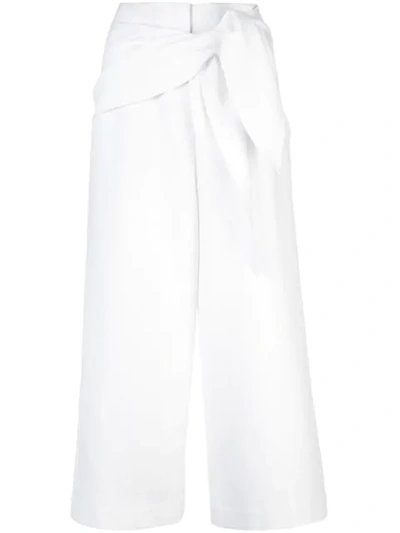 Tibi Demi Cotton Suiting Cropped Trousers W/ Front Tie In White