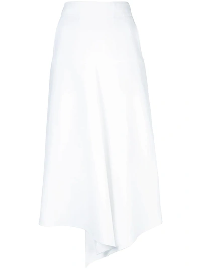 Tibi Asymmetric Compact Cotton Midi Skirt In White