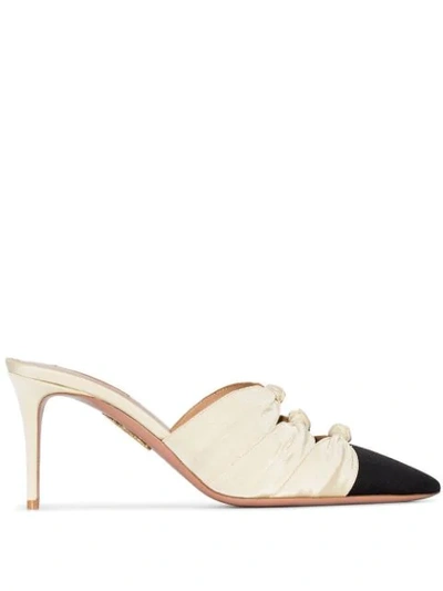 Aquazzura Mondaine 75 Two-tone Knotted Faille Mules In Beige