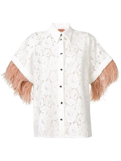 N°21 Appliqué Floral Lace Shirt In White