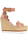 See By Chloé Leather And Embroidered Suede Espadrille Wedge Sandals In Brown