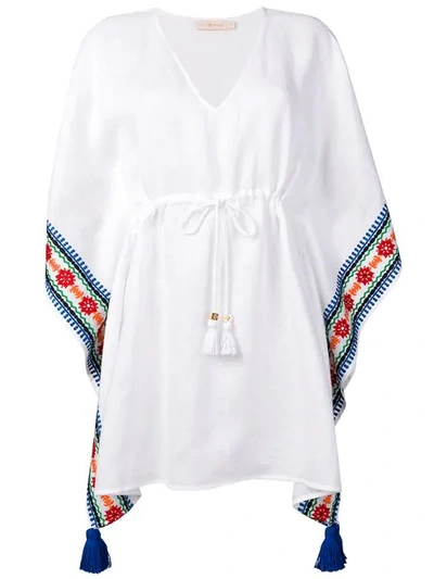 Tory Burch Ravena Embroidered Linen Beach Caftan In White