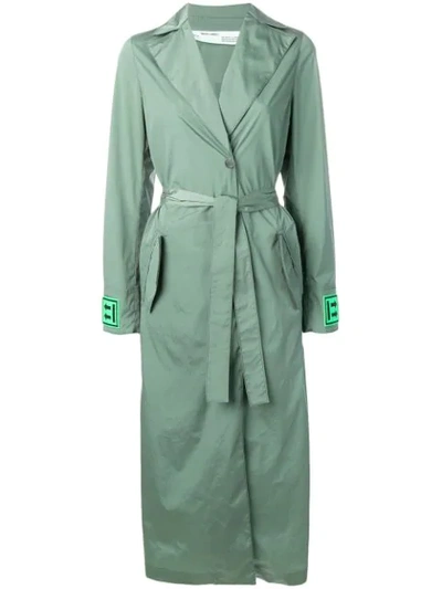 Off-white Logo Trench Coat In Green