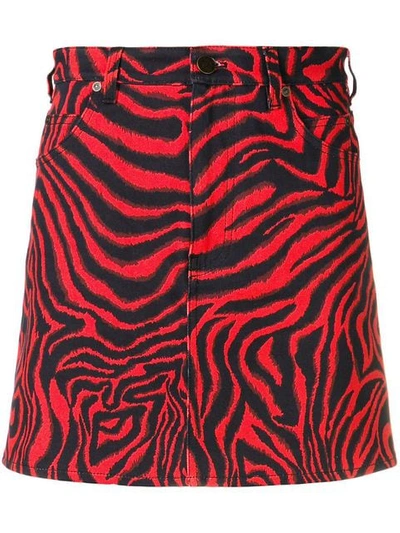 Calvin Klein 205w39nyc Zebra Printed Stretch Cotton Denim Skirt In Red