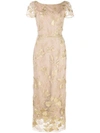 MARCHESA NOTTE FLORAL EMBROIDERED EVENING DRESS