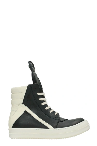 Rick Owens Geobasket Black And White Leather Sneakers