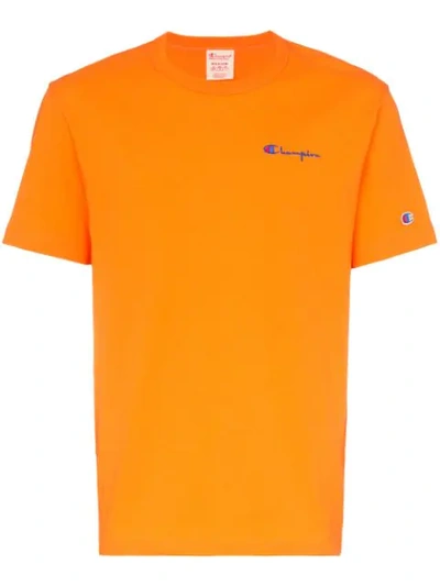 Champion Logo Embroidered Cotton T In Orange