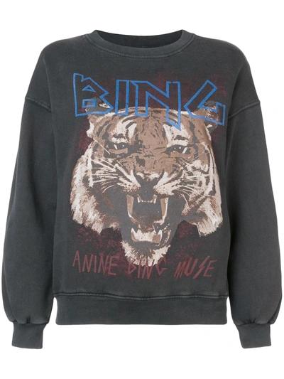 Anine Bing Tiger Graphic-print Cotton-jersey Sweatshirt In Black