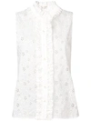 SAINT LAURENT FLORAL CROCHET SLEEVELESS BLOUSE