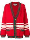 GUCCI GUCCI WEB-TRIMMED CABLE KNIT CARDIGAN - 红色