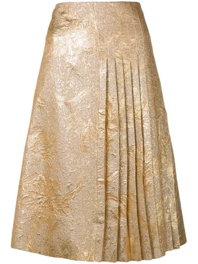Rochas Brocade Pleated Skirt In Gold
