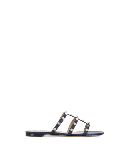 Valentino Garavani Black Calf Leather Bos Taurus Flat Sandals
