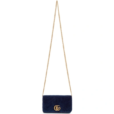 Gucci Blue Velvet Gg Marmont 2.0 Bag In 4511 Blue