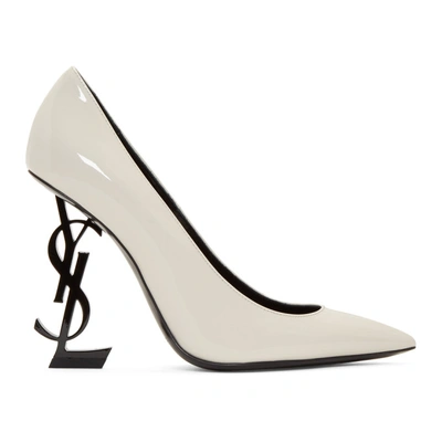 Saint Laurent White & Black Patent Opyum Heels