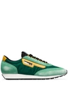 PRADA PRADA GREEN, BLACK AND YELLOW MILANO 70 SUEDE AND MESH SNEAKERS - 绿色