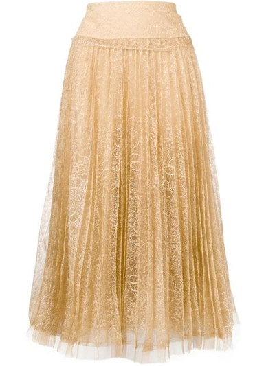 Ermanno Scervino Pleated Lace Skirt In Neutrals