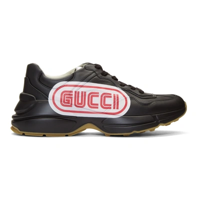 Gucci Low-top Trainers Rhyton  Calfskin Logo Black In 1000 Nero