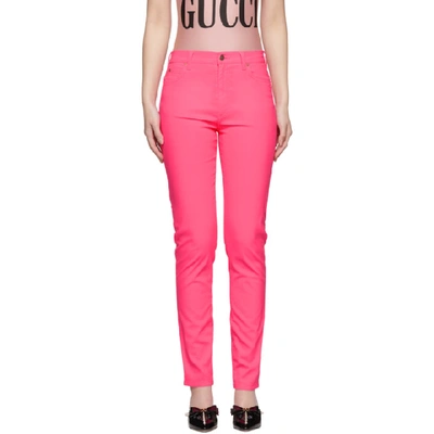Gucci High Rise Waxed Cotton Denim Jeans In Bubblegum