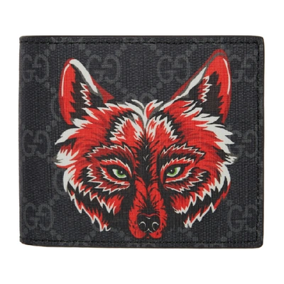 Gucci Gg Supreme Wallet With Wolf In Black