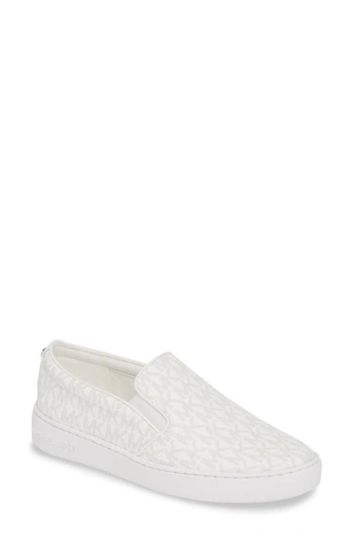 Michael Michael Kors Keaton Logo-print Faux Textured-leather Slip-on Sneakers In Bright Wht