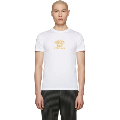 Versace Embroidered Medusa Logo Cotton T-shirt - 白色 In White