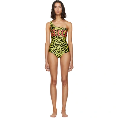 Gucci Sparkling Swimsuit With Zebra Print In Yellow