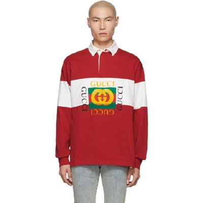 Gucci Fake Logo Cotton-jersey Rugby Shirt In Red