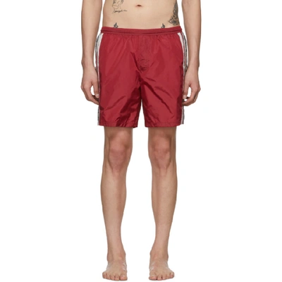 Gucci Long-length Striped Logo-print Swim Shorts In Red