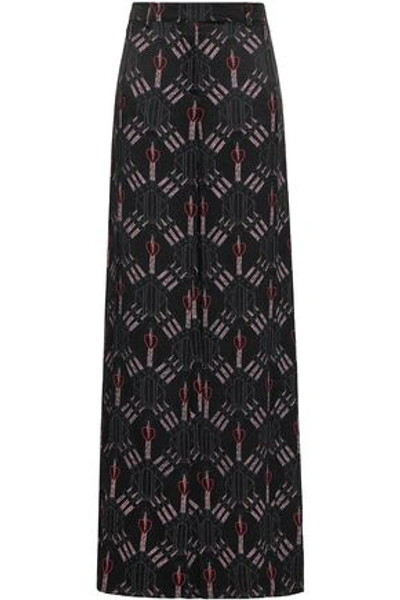 Valentino Printed Satin Wide-leg Trousers In Black