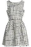 OSCAR DE LA RENTA OSCAR DE LA RENTA WOMAN BELTED WOOL AND COTTON-BLEND BOUCLÉ-TWEED MINI DRESS IVORY,3074457345618553238