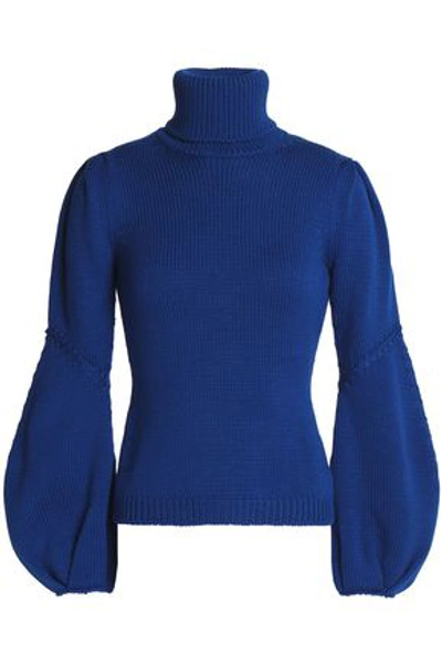 Oscar De La Renta Woman Ribbed-knit Virgin Wool Turtleneck Jumper Blue