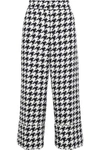 OSCAR DE LA RENTA OSCAR DE LA RENTA WOMAN CROPPED HOUNDSTOOTH WOOL-BLEND JACQUARD STRAIGHT-LEG PANTS NAVY,3074457345620080745